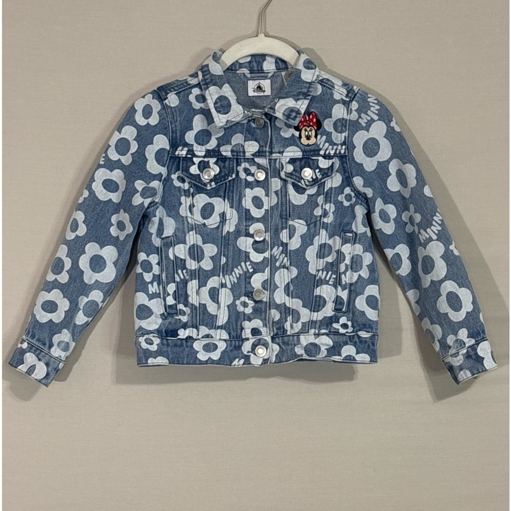 Disney Minnie Mouse Floral Denim Jacket Girls 5/6 Blue Jean Jacket